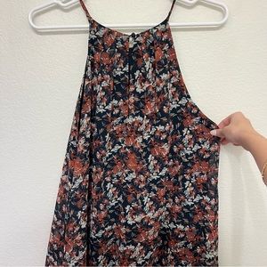 Lush Red Maroon Black White Floral Flowy Dress Size S